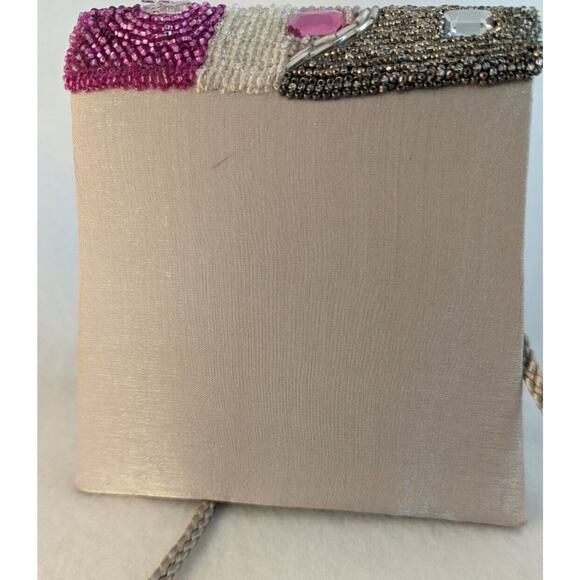 Vtge Nitebags Evening Purse Hand Beadedpink Grey Silver Shoulder Strap Or Clutch - Picture 6 of 6